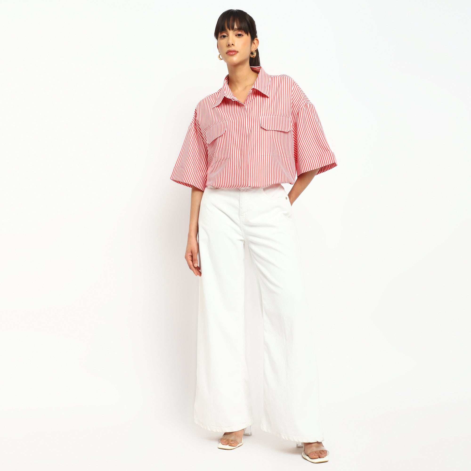 Red & White Striped Oversized Shirt